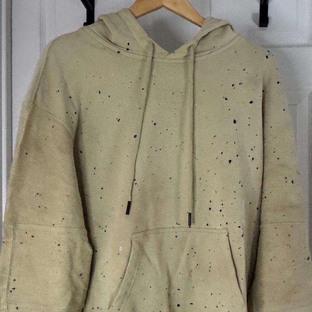 Hudson Jeans Men's Beige Paint-Spatter Moto Hoodie, Cotton, XL
